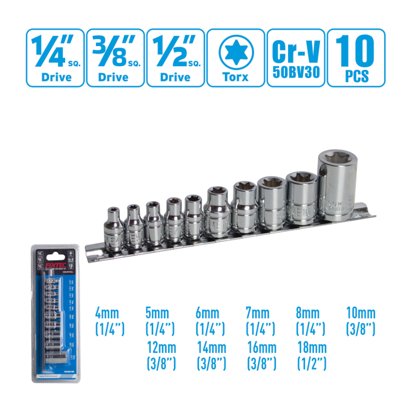 Juego de llaves de vaso E-torx CR-V de 10 piezas