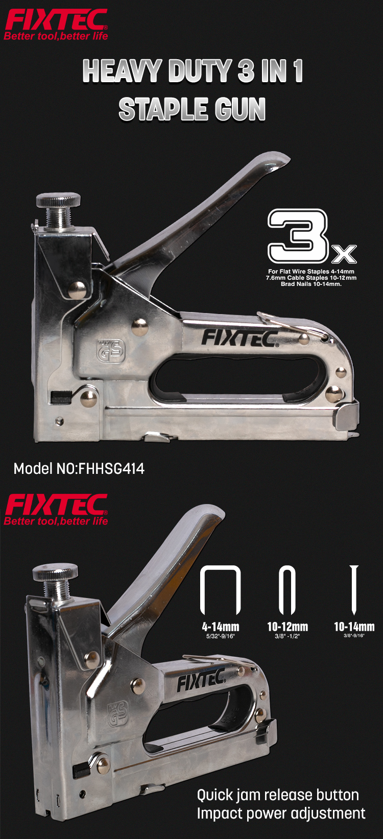 FIXTEC Heavy Duty 3 En 1 Pistola Grapadora